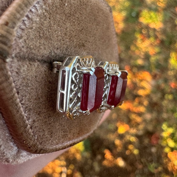 Estate Ruby and Sterling Silver Earrings - Picture 5 of 15